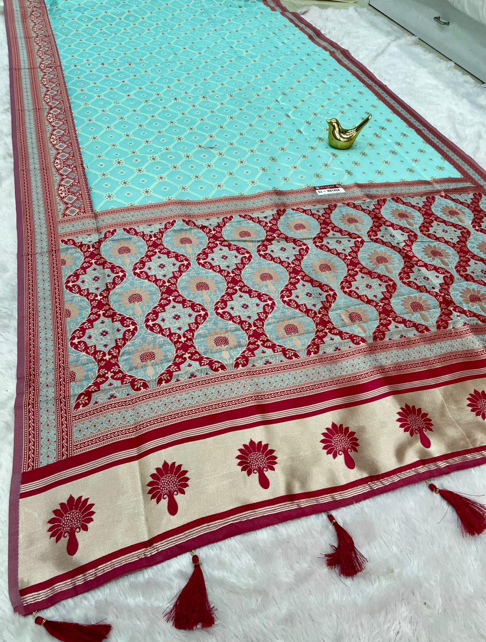 AJ-NAYASA COTTON FABRIC SAREE WITH RICH PALLU DESIGN WITH BEAUTIFUL DAMAN PATTA WITH BOX DESIGN WITH BUTTI BLOUSE WITH TASSELS