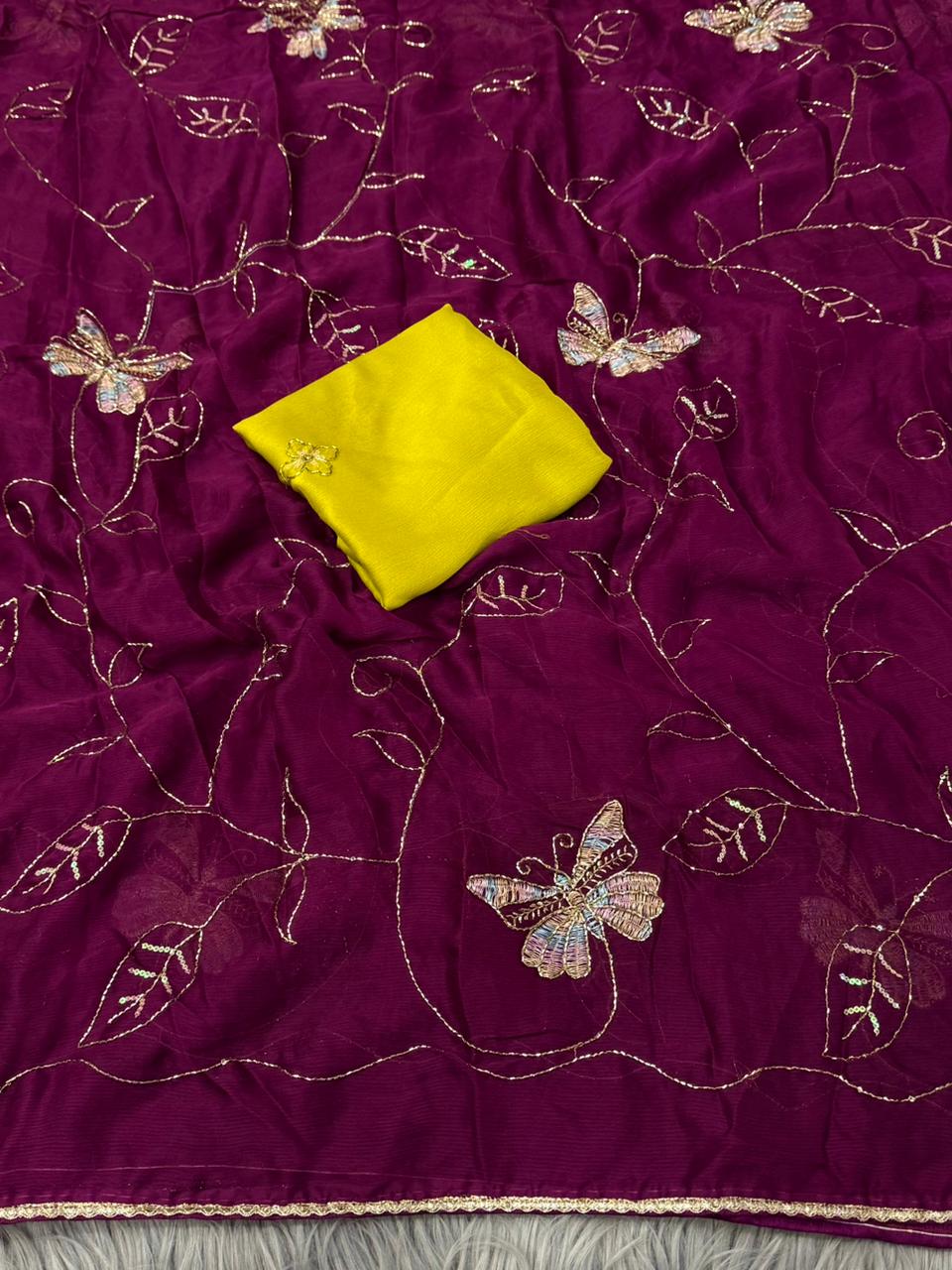 NN-2166 RANGOLI FABRIC SAREE WITH HANDWORK BORDER WITH BEADS WORK WITH BEAUTIFUL BUTTERFLY DESIGN WITH THREAD WORK WITH CONRAST BLOUSE