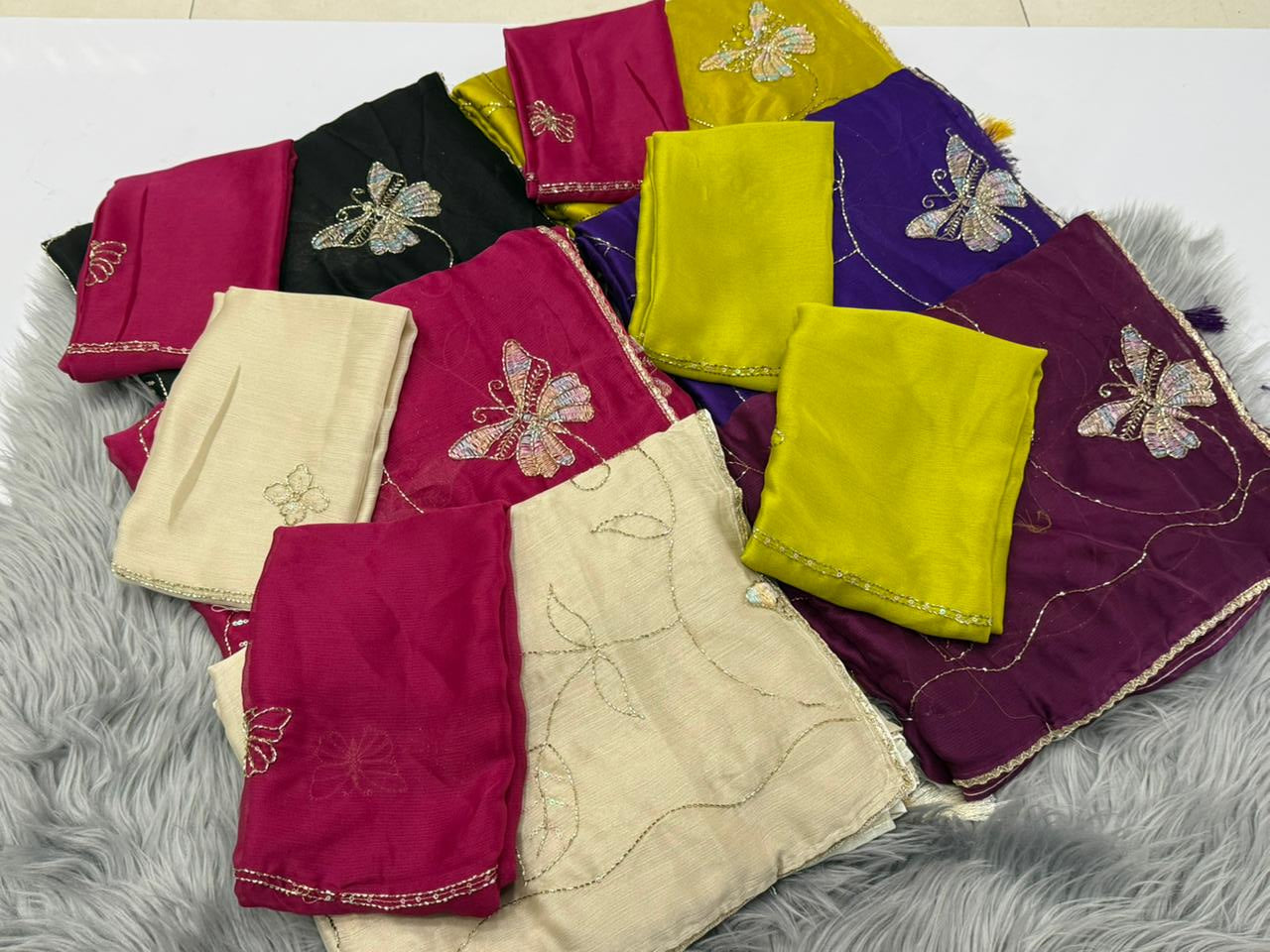 NN-2166 RANGOLI FABRIC SAREE WITH HANDWORK BORDER WITH BEADS WORK WITH BEAUTIFUL BUTTERFLY DESIGN WITH THREAD WORK WITH CONRAST BLOUSE