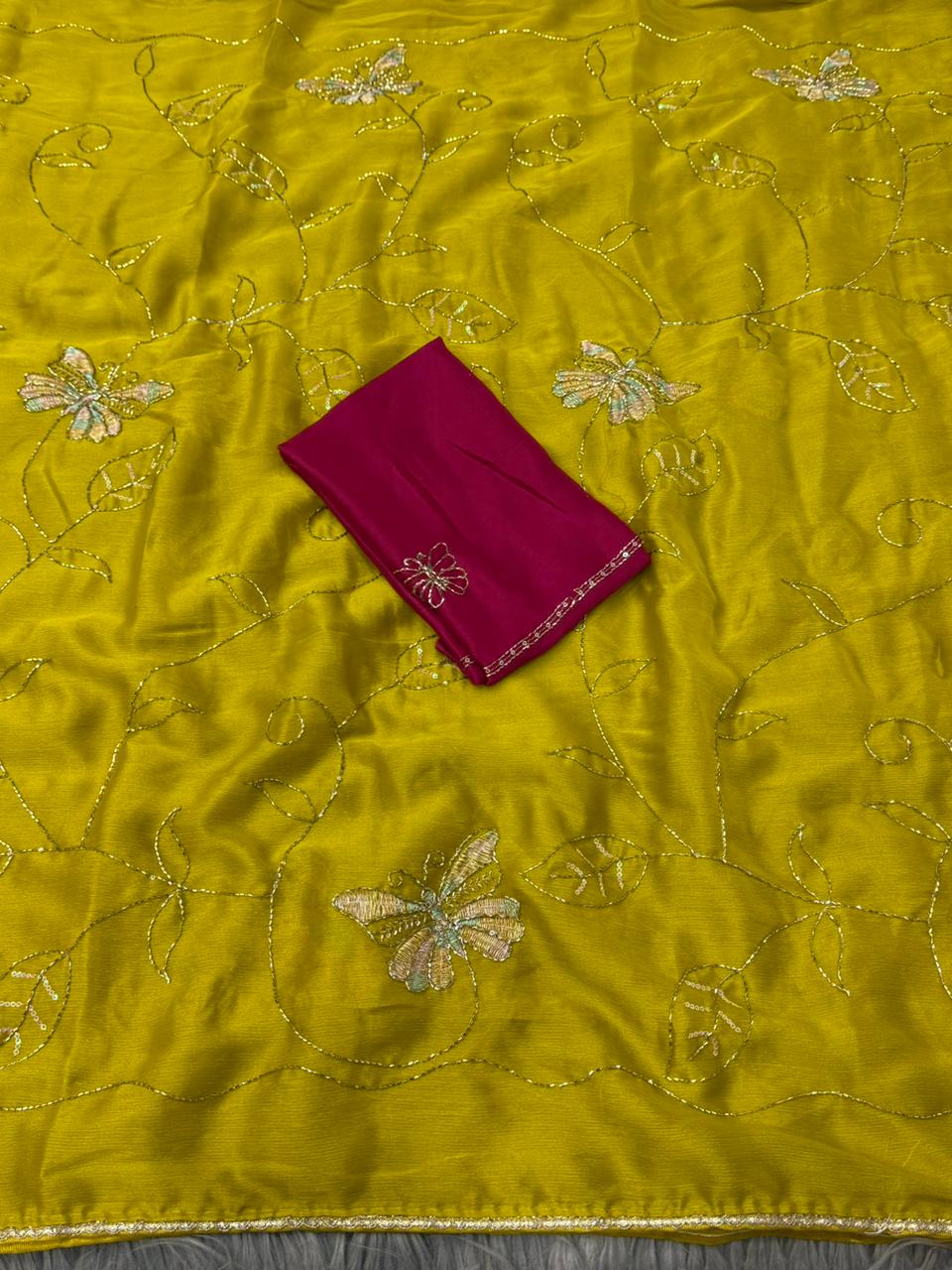 NN-2166 RANGOLI FABRIC SAREE WITH HANDWORK BORDER WITH BEADS WORK WITH BEAUTIFUL BUTTERFLY DESIGN WITH THREAD WORK WITH CONRAST BLOUSE