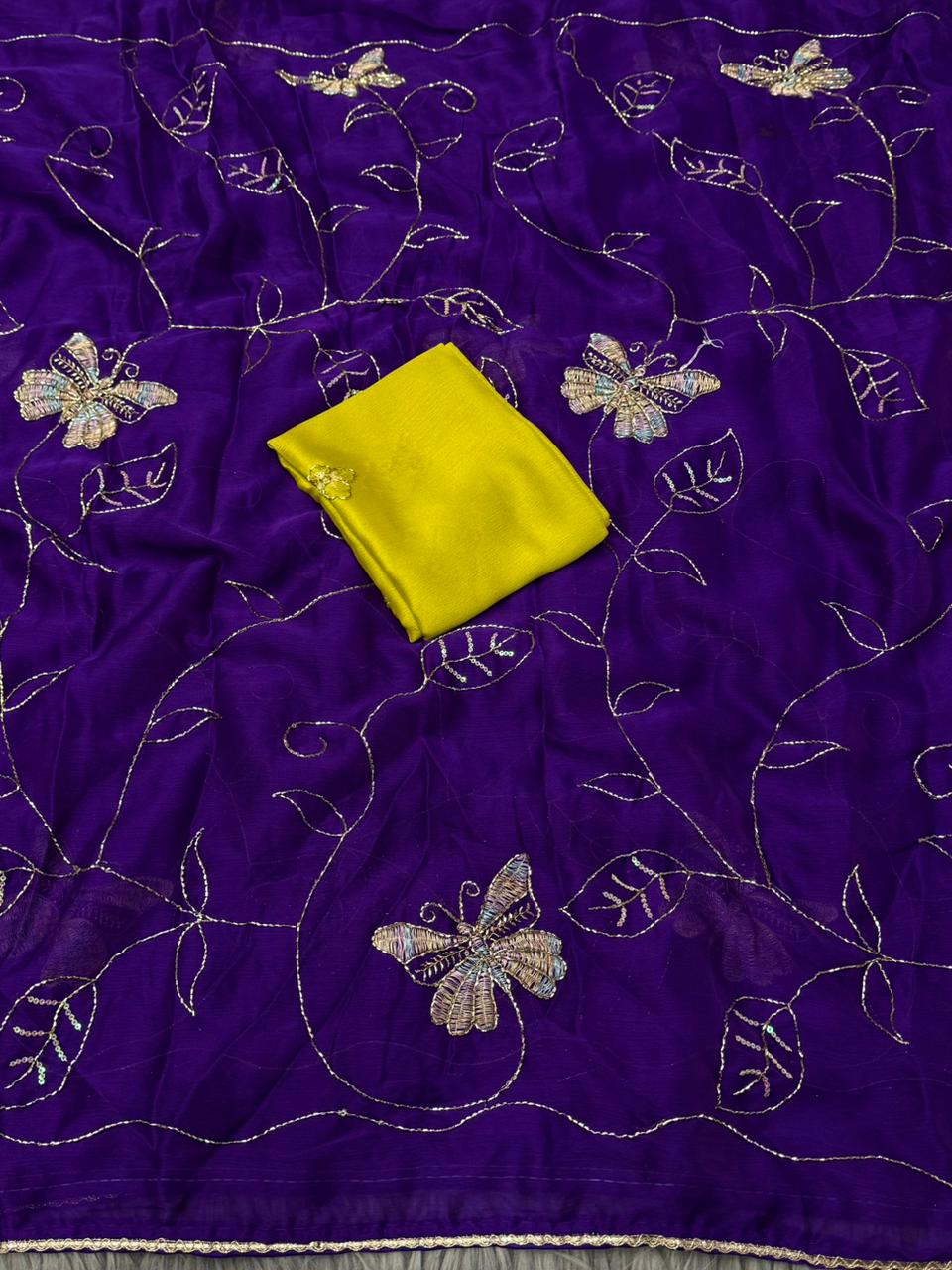 NN-2166 RANGOLI FABRIC SAREE WITH HANDWORK BORDER WITH BEADS WORK WITH BEAUTIFUL BUTTERFLY DESIGN WITH THREAD WORK WITH CONRAST BLOUSE