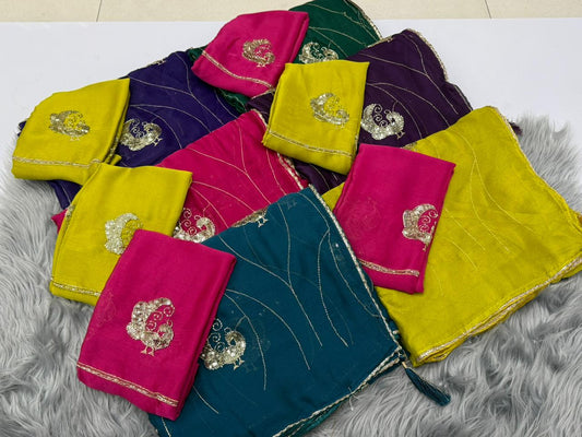 NN-2167 RANGOLI FABRIC SAREE WITH HANDWORK BORDER WORK WITH SEQUENCE WORK AND BEADS WORK WITH TASSELS WITH CONTRAST BLOUSE