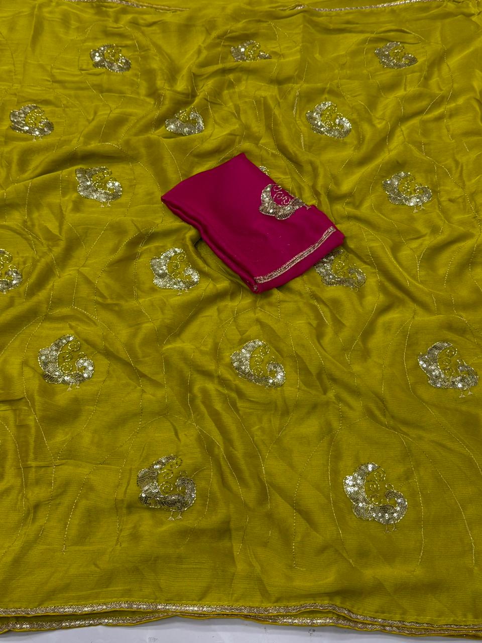 NN-2167 RANGOLI FABRIC SAREE WITH HANDWORK BORDER WORK WITH SEQUENCE WORK AND BEADS WORK WITH TASSELS WITH CONTRAST BLOUSE