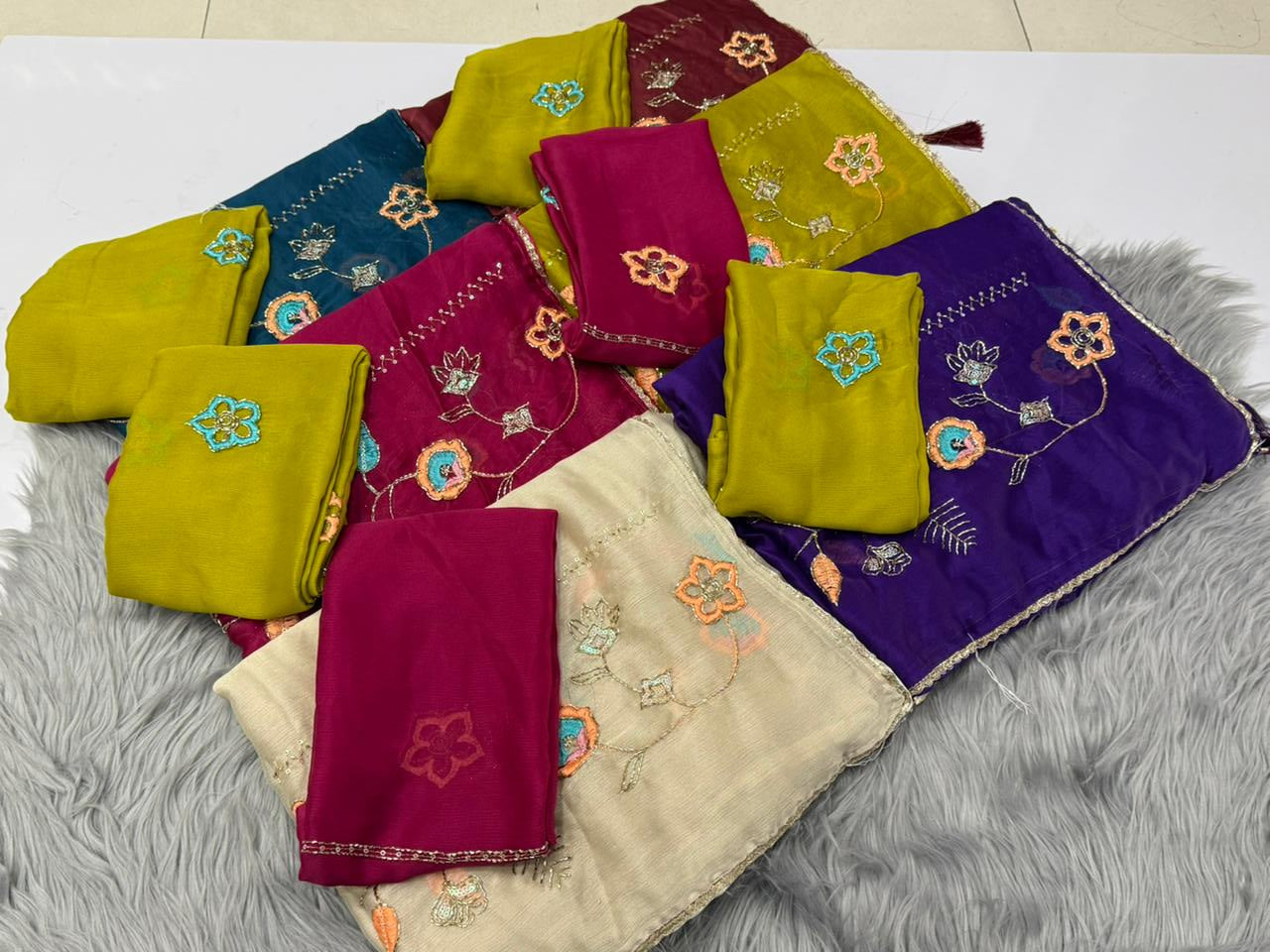 NN-2169 RANGOLI FABRIC SAREE WITH HANDWORK BORDER WITH EMBROIDERY WORK AND THREAD WORK WTH SEQUENCE WORK AND BEADS WORK WITH CONTRAST BLOUSE