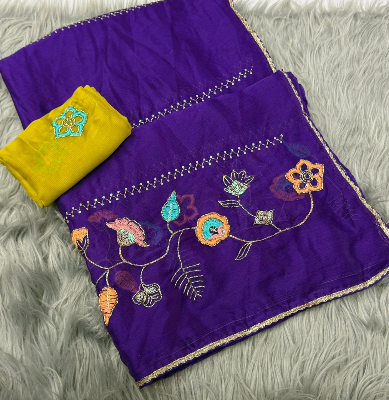 NN-2169 RANGOLI FABRIC SAREE WITH HANDWORK BORDER WITH EMBROIDERY WORK AND THREAD WORK WTH SEQUENCE WORK AND BEADS WORK WITH CONTRAST BLOUSE