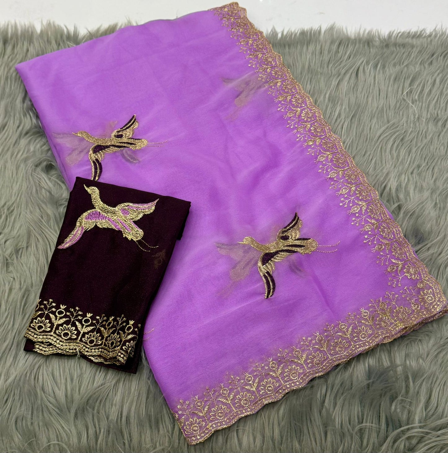 NN-2170 STAR GEORGETTE FABRIC SAREE WITH EMBROIDERY WORK WITH BEAUTIFUL C-PALLU AND FIGURE WORK ALL OVER ON SAREE WITH CONTRAST BLOUSE