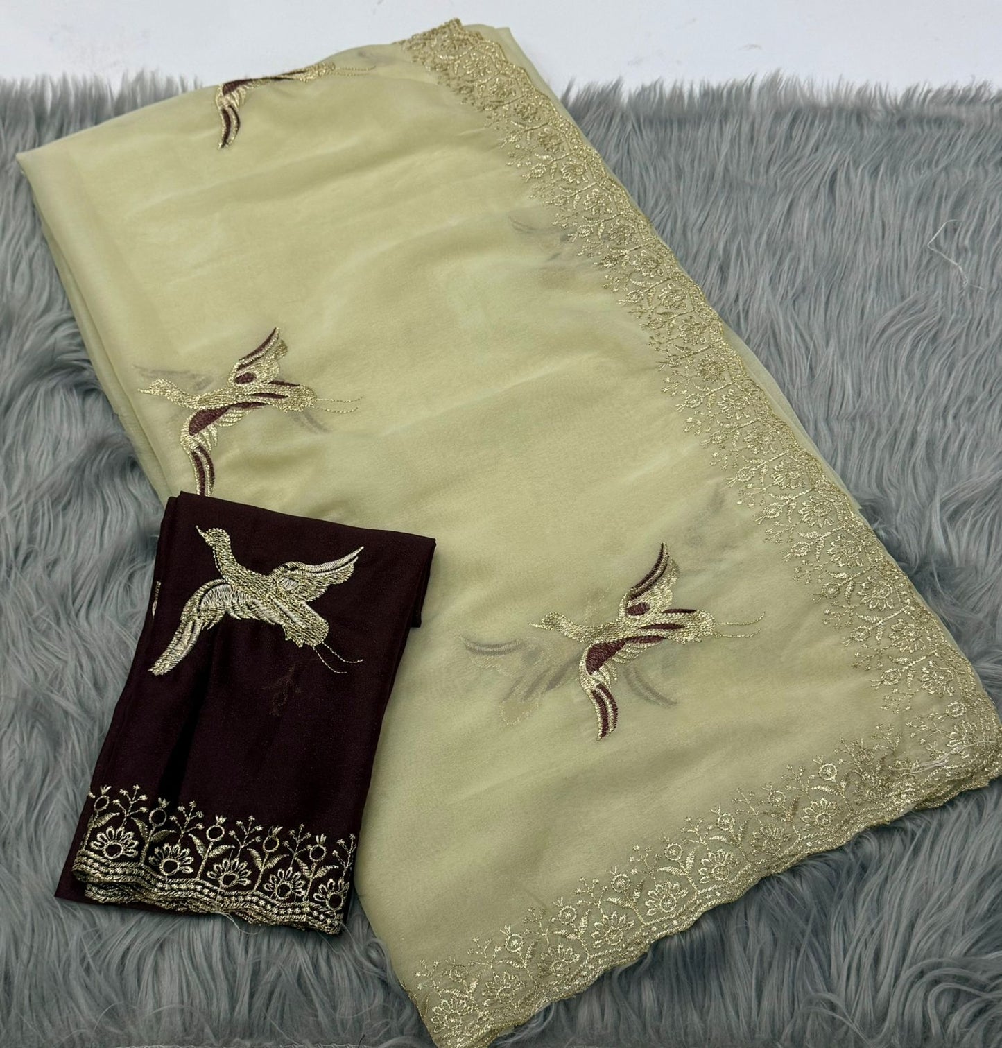 NN-2170 STAR GEORGETTE FABRIC SAREE WITH EMBROIDERY WORK WITH BEAUTIFUL C-PALLU AND FIGURE WORK ALL OVER ON SAREE WITH CONTRAST BLOUSE