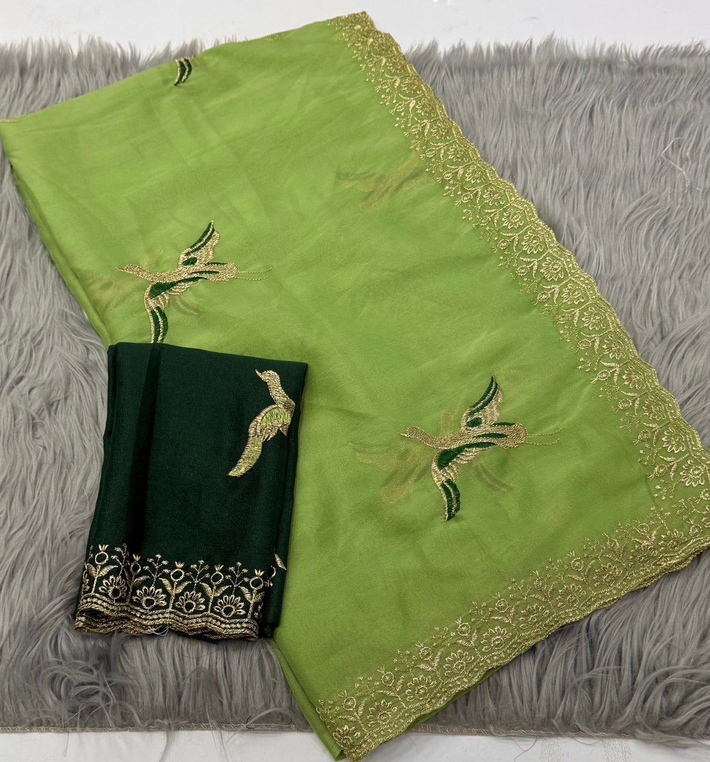 NN-2170 STAR GEORGETTE FABRIC SAREE WITH EMBROIDERY WORK WITH BEAUTIFUL C-PALLU AND FIGURE WORK ALL OVER ON SAREE WITH CONTRAST BLOUSE