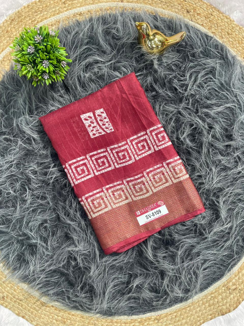 SV-8109 DOLA RIKO FABRIC SAREE WITH RICH PALLU WITH BEAUTIFUL PRINT WITH BUTTI BLOUSE