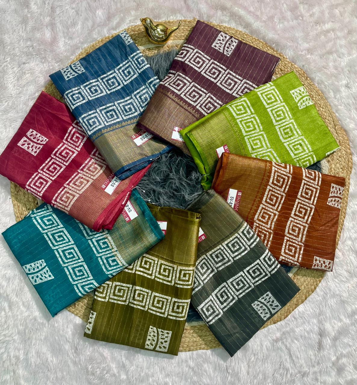 SV-8109 DOLA RIKO FABRIC SAREE WITH RICH PALLU WITH BEAUTIFUL PRINT WITH BUTTI BLOUSE