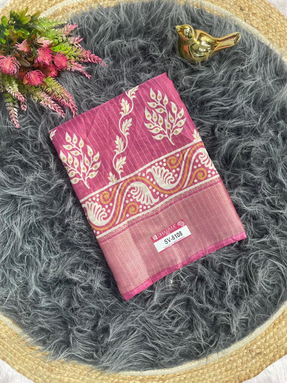 SV-8108 DOLA RIKO FABRIC SAREE WITH BEAUTIFUL RICH PALLU WITH FLOWER PRINT WITH JACUARD BORDER WITH BLOUSE