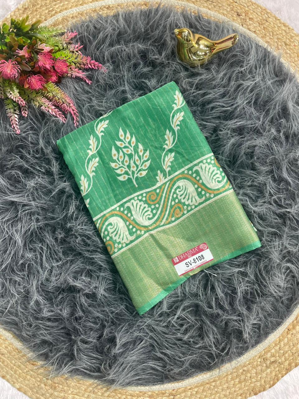 SV-8108 DOLA RIKO FABRIC SAREE WITH BEAUTIFUL RICH PALLU WITH FLOWER PRINT WITH JACUARD BORDER WITH BLOUSE