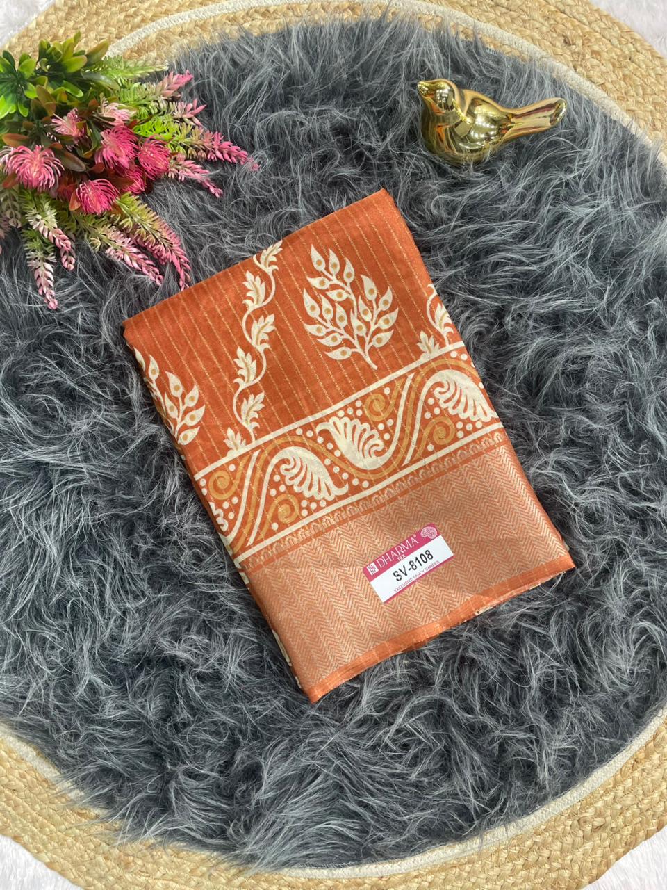 SV-8108 DOLA RIKO FABRIC SAREE WITH BEAUTIFUL RICH PALLU WITH FLOWER PRINT WITH JACUARD BORDER WITH BLOUSE