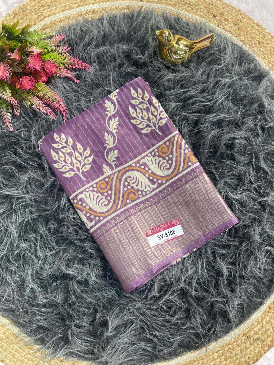 SV-8108 DOLA RIKO FABRIC SAREE WITH BEAUTIFUL RICH PALLU WITH FLOWER PRINT WITH JACUARD BORDER WITH BLOUSE