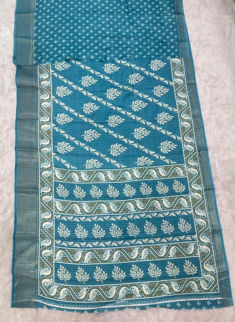 SV-8108 DOLA RIKO FABRIC SAREE WITH BEAUTIFUL RICH PALLU WITH FLOWER PRINT WITH JACUARD BORDER WITH BLOUSE