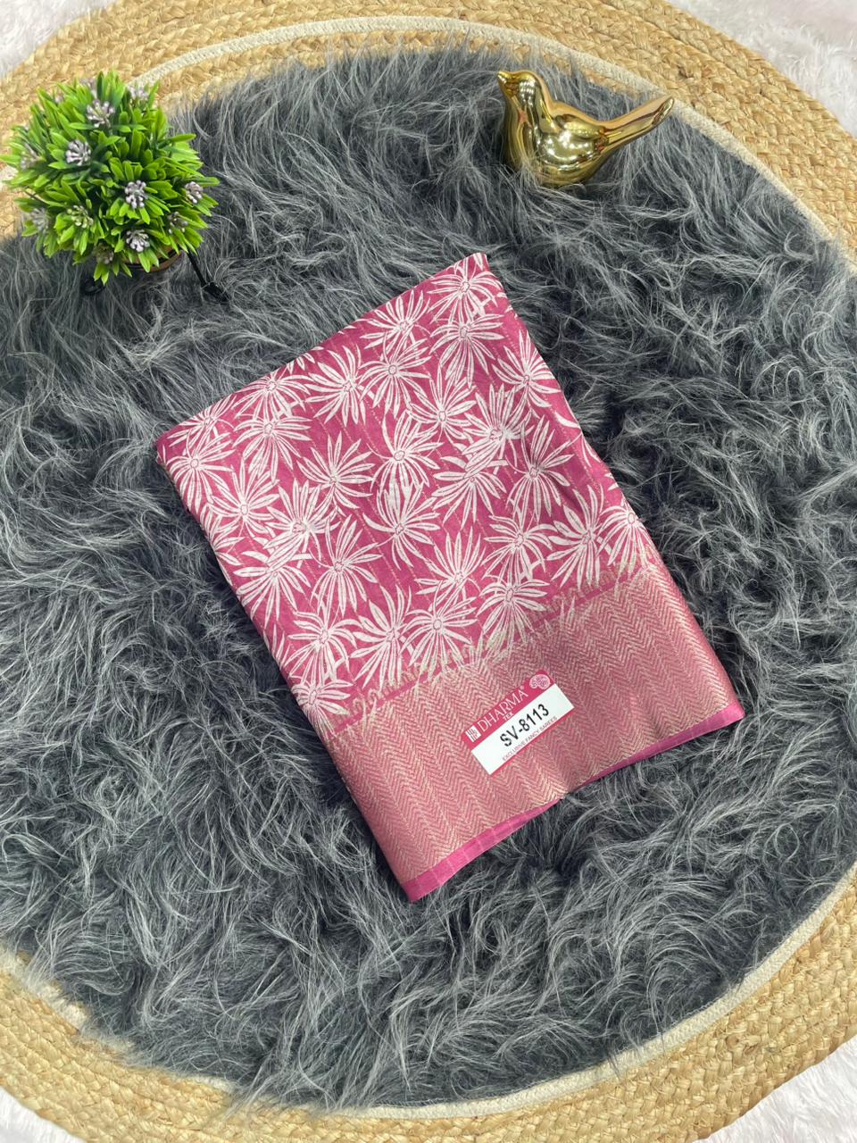 SV-8113 DOLA RIKO FABRIC SAREE WITH RICH PALLU DESIGN WOTH BEAUTIFUL PRINT WITH BLOUSE