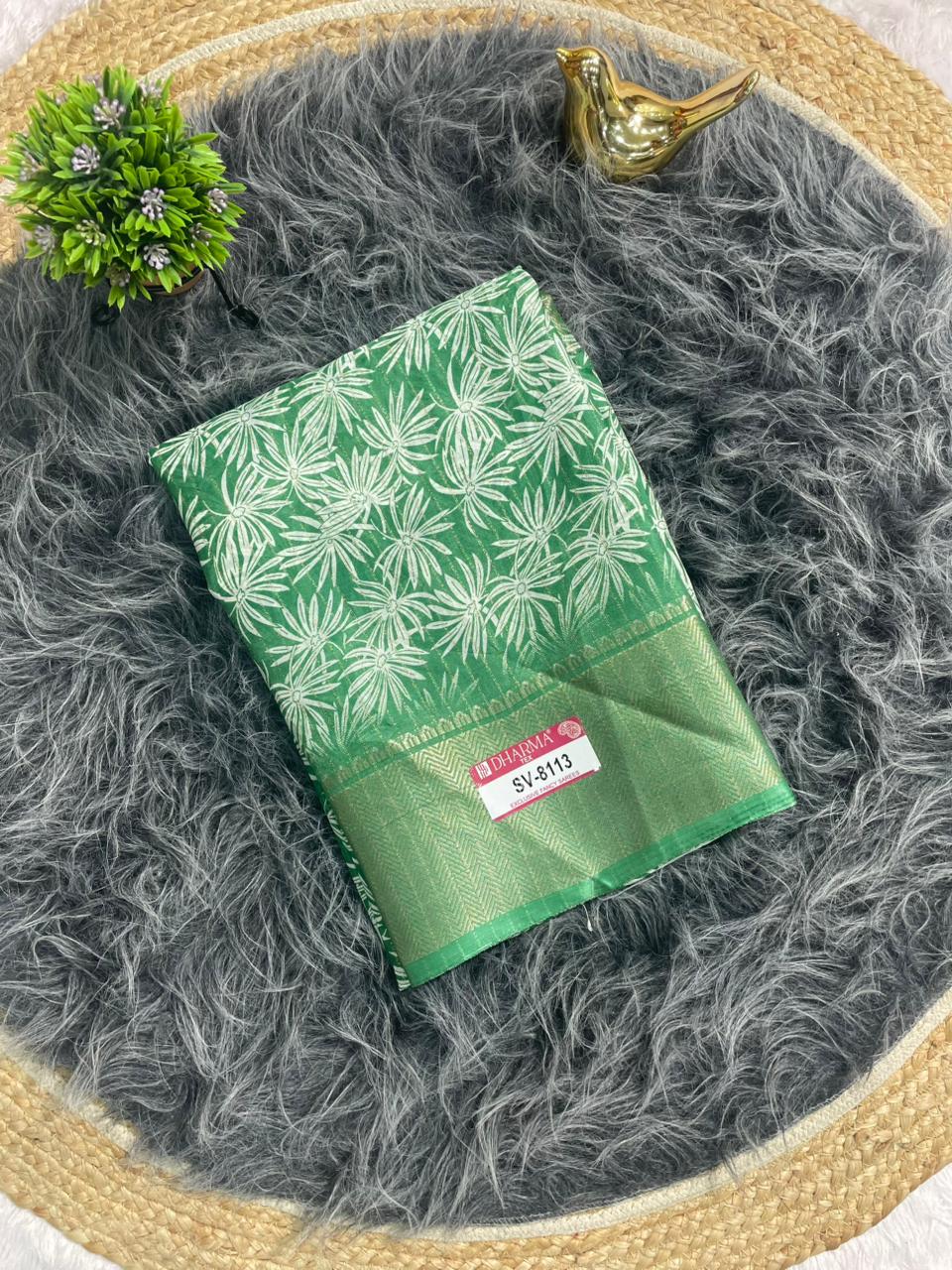 SV-8113 DOLA RIKO FABRIC SAREE WITH RICH PALLU DESIGN WOTH BEAUTIFUL PRINT WITH BLOUSE