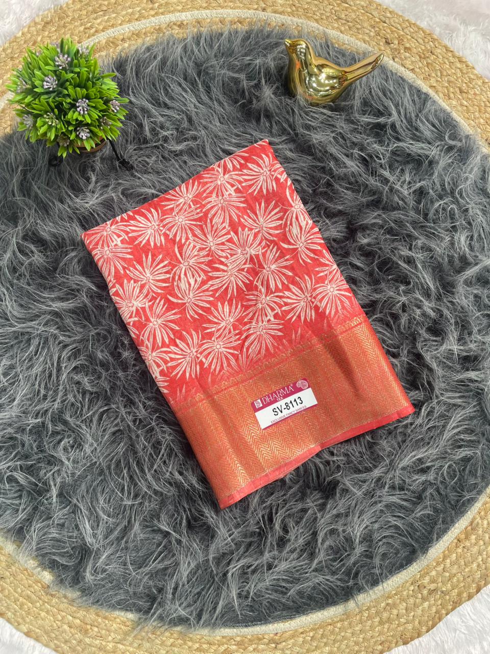 SV-8113 DOLA RIKO FABRIC SAREE WITH RICH PALLU DESIGN WOTH BEAUTIFUL PRINT WITH BLOUSE