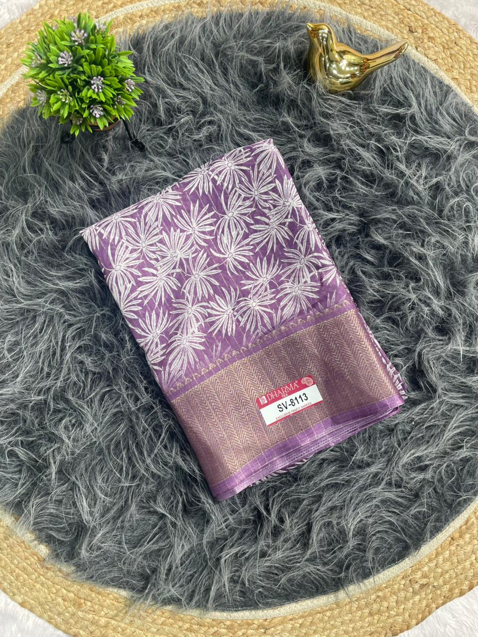 SV-8113 DOLA RIKO FABRIC SAREE WITH RICH PALLU DESIGN WOTH BEAUTIFUL PRINT WITH BLOUSE
