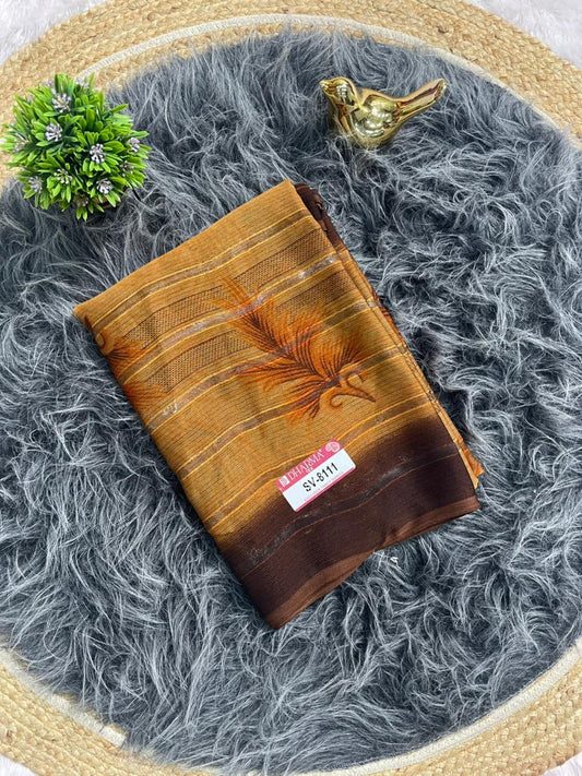 SV-8111 PATTERN FABRIC SAREE WITH RICH PALLU DESIGN WITH FLOWER PRINT WITH BLOUSE