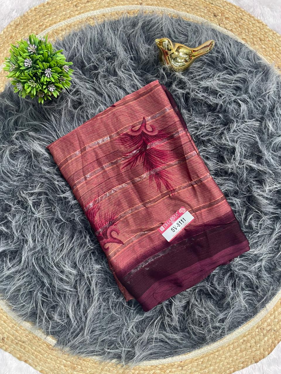 SV-8111 PATTERN FABRIC SAREE WITH RICH PALLU DESIGN WITH FLOWER PRINT WITH BLOUSE