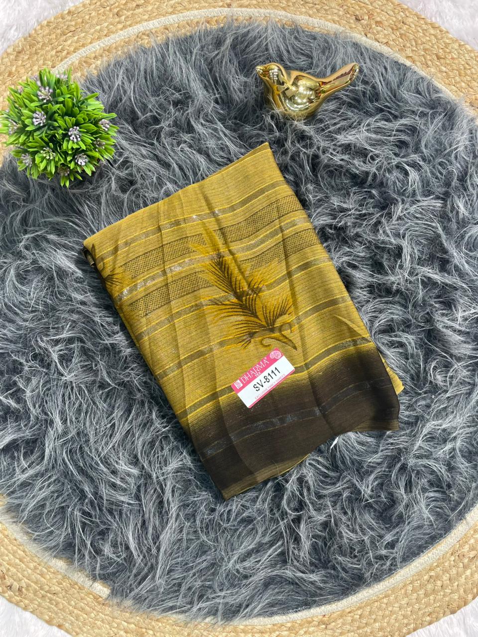 SV-8111 PATTERN FABRIC SAREE WITH RICH PALLU DESIGN WITH FLOWER PRINT WITH BLOUSE