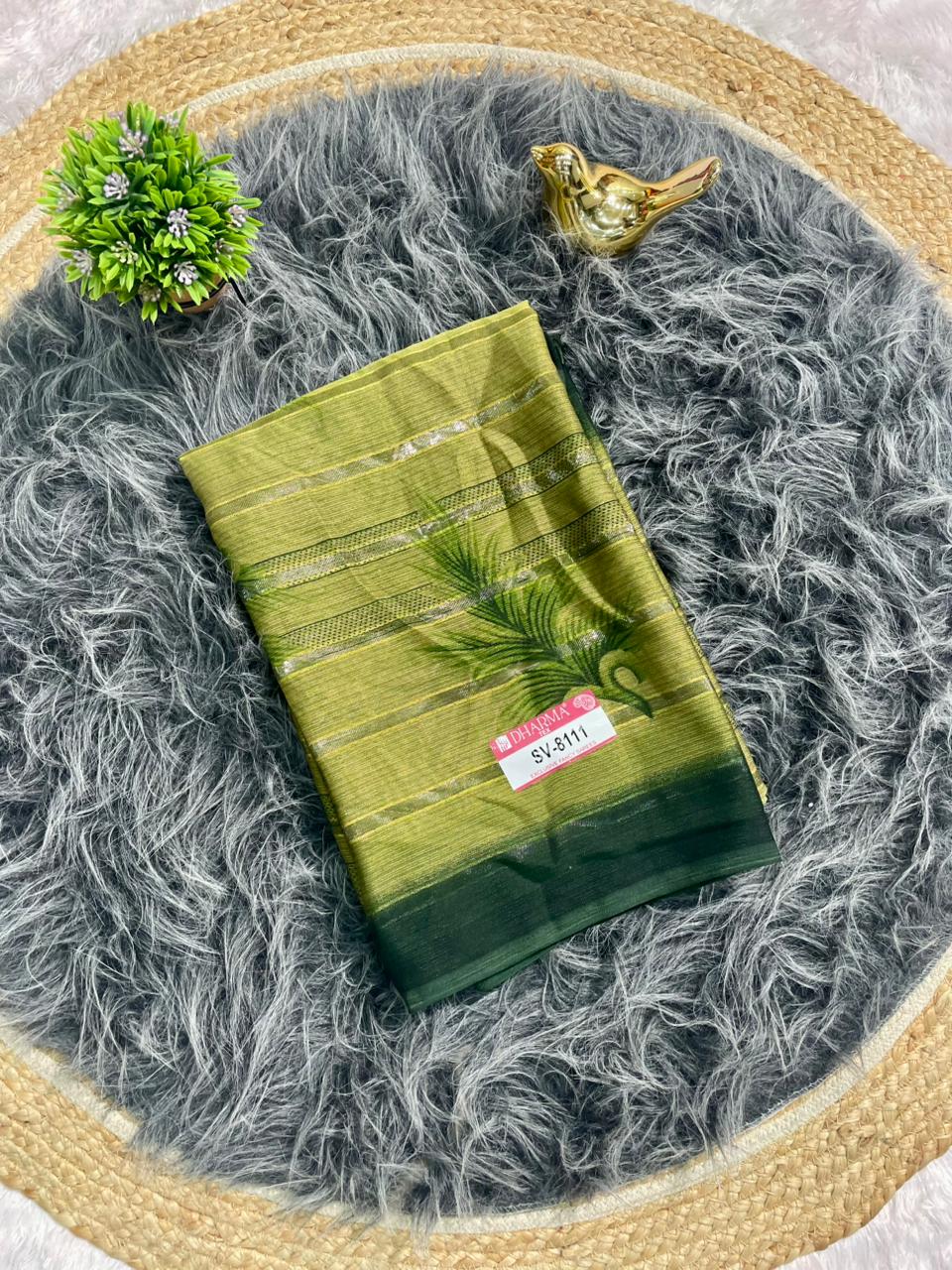 SV-8111 PATTERN FABRIC SAREE WITH RICH PALLU DESIGN WITH FLOWER PRINT WITH BLOUSE