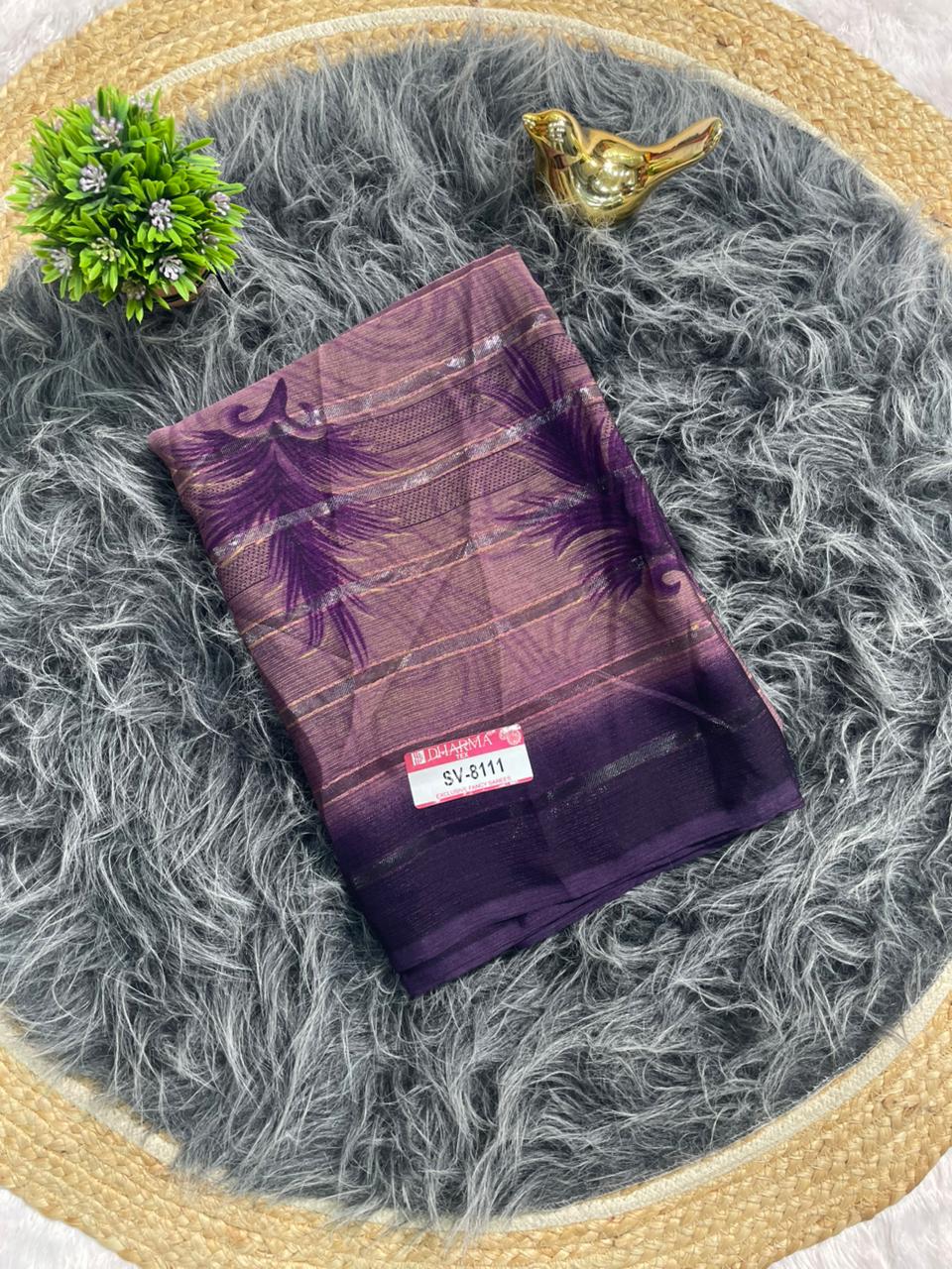 SV-8111 PATTERN FABRIC SAREE WITH RICH PALLU DESIGN WITH FLOWER PRINT WITH BLOUSE