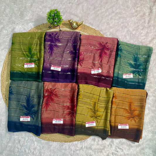 SV-8111 PATTERN FABRIC SAREE WITH RICH PALLU DESIGN WITH FLOWER PRINT WITH BLOUSE