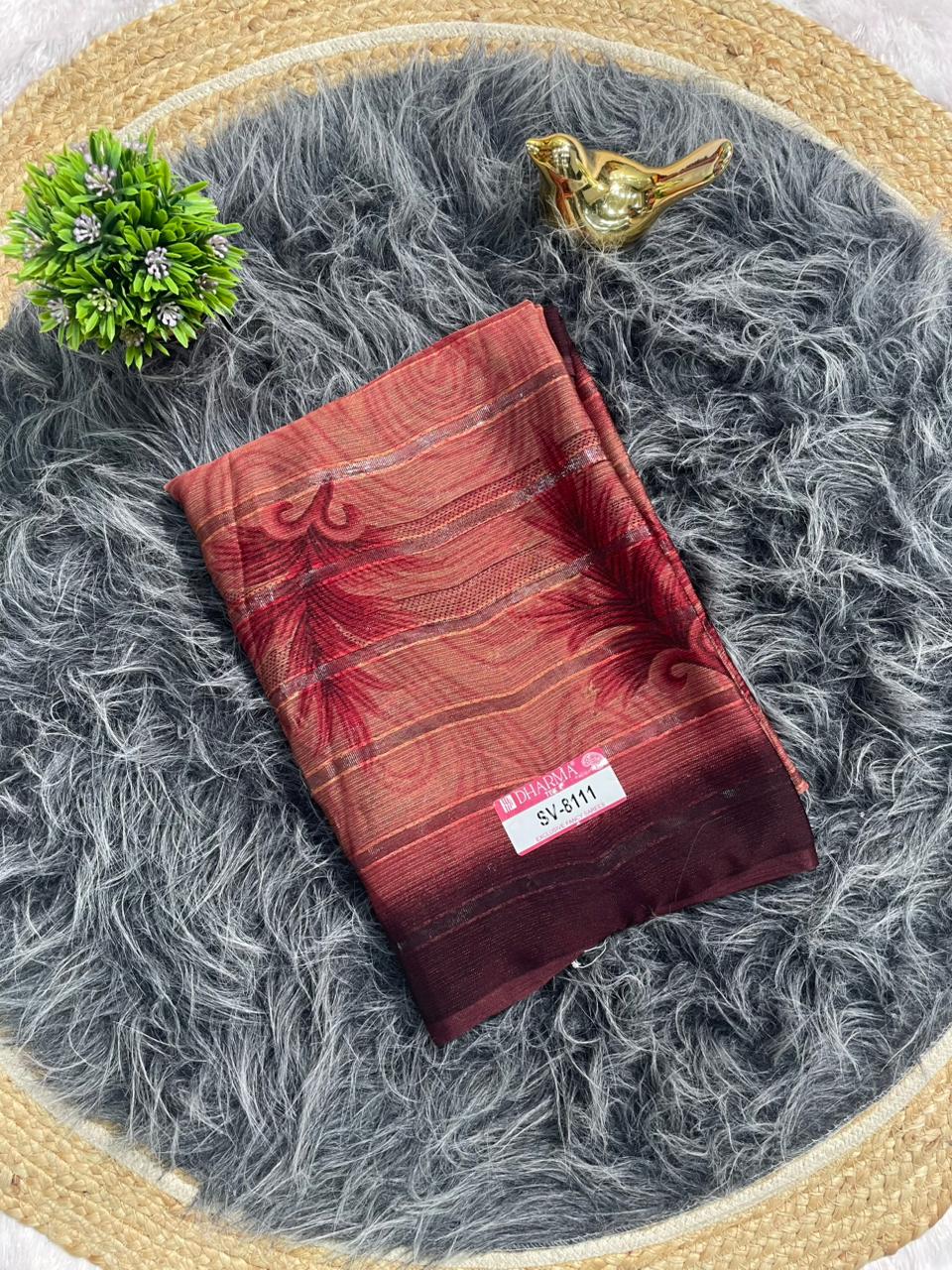 SV-8111 PATTERN FABRIC SAREE WITH RICH PALLU DESIGN WITH FLOWER PRINT WITH BLOUSE