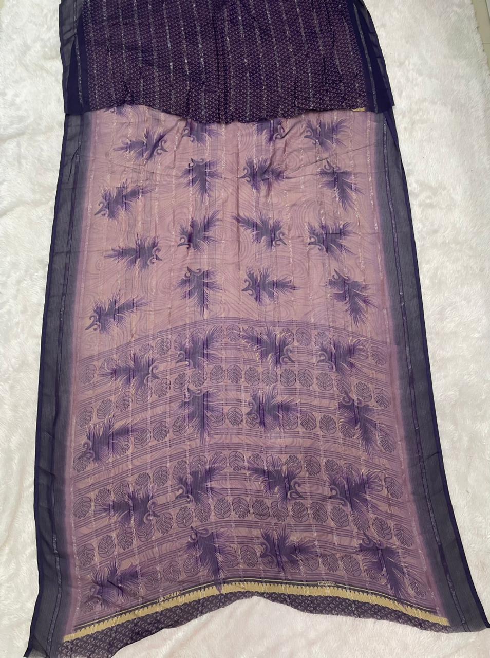 SV-8111 PATTERN FABRIC SAREE WITH RICH PALLU DESIGN WITH FLOWER PRINT WITH BLOUSE