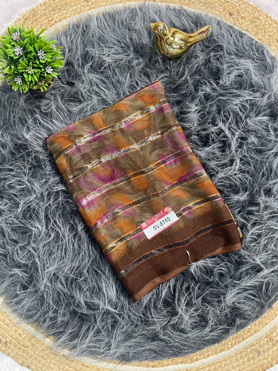 SV-8110 PATTERN FABRIC SAREE WITH RICH PALLU DESIGN WITH FLOWER PRINT WITH BLOUSE