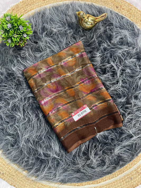 SV-8110 PATTERN FABRIC SAREE WITH RICH PALLU DESIGN WITH FLOWER PRINT WITH BLOUSE