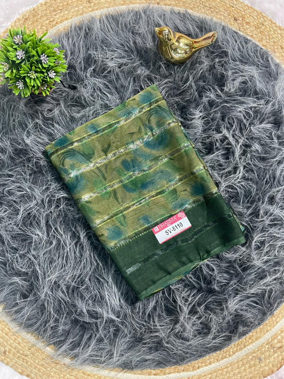 SV-8110 PATTERN FABRIC SAREE WITH RICH PALLU DESIGN WITH FLOWER PRINT WITH BLOUSE