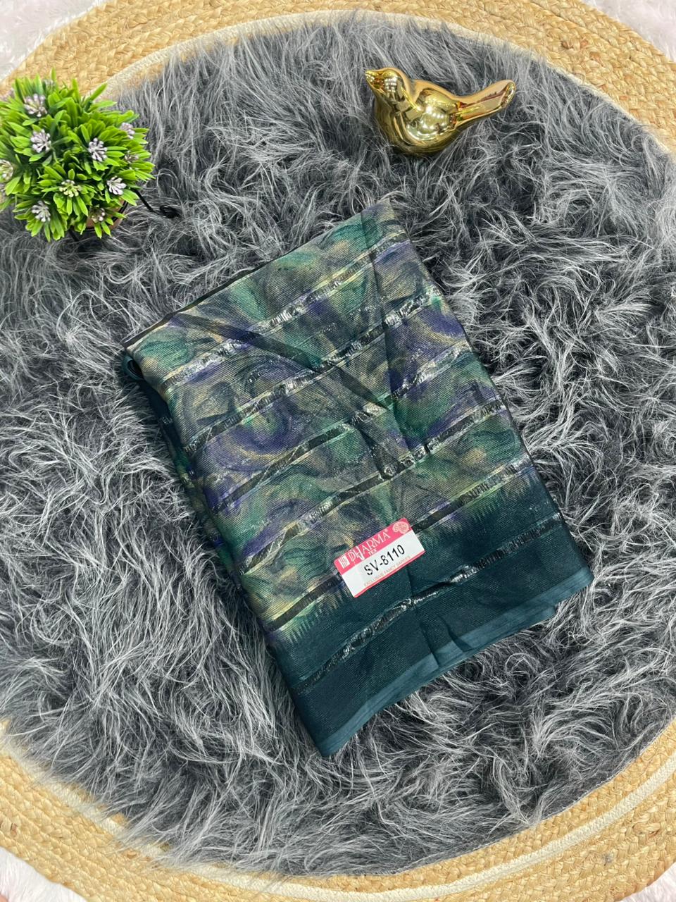 SV-8110 PATTERN FABRIC SAREE WITH RICH PALLU DESIGN WITH FLOWER PRINT WITH BLOUSE
