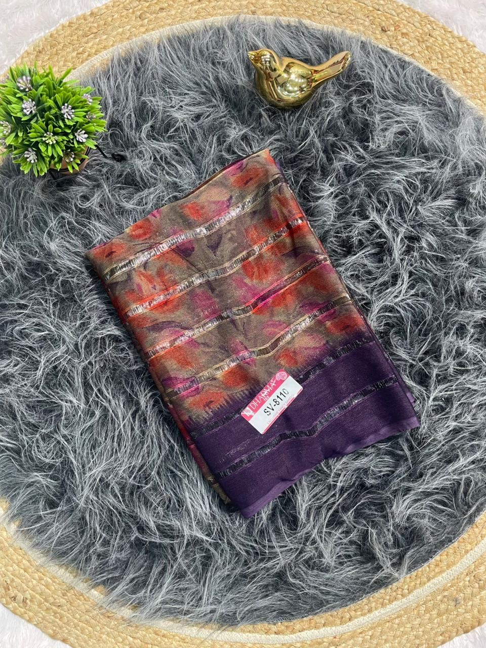 SV-8110 PATTERN FABRIC SAREE WITH RICH PALLU DESIGN WITH FLOWER PRINT WITH BLOUSE