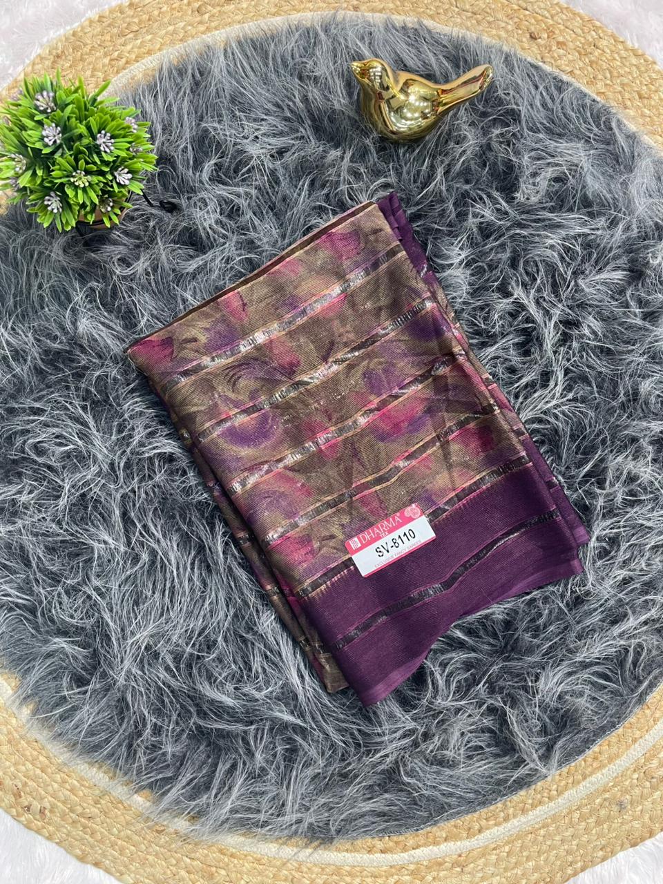 SV-8110 PATTERN FABRIC SAREE WITH RICH PALLU DESIGN WITH FLOWER PRINT WITH BLOUSE