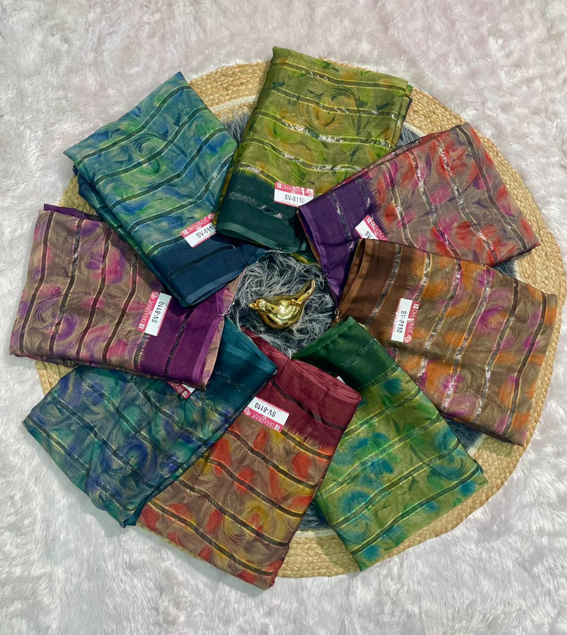 SV-8110 PATTERN FABRIC SAREE WITH RICH PALLU DESIGN WITH FLOWER PRINT WITH BLOUSE