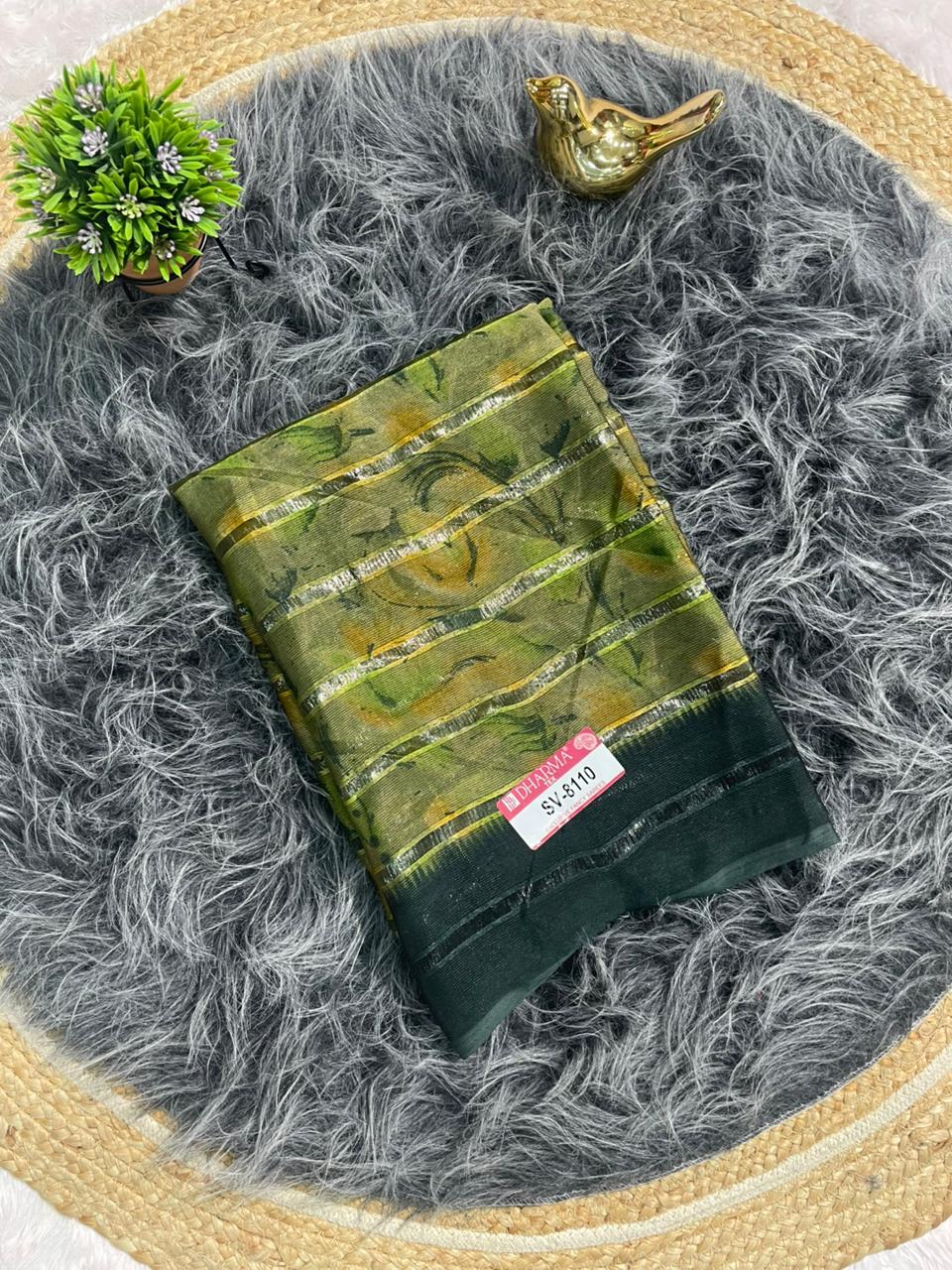 SV-8110 PATTERN FABRIC SAREE WITH RICH PALLU DESIGN WITH FLOWER PRINT WITH BLOUSE
