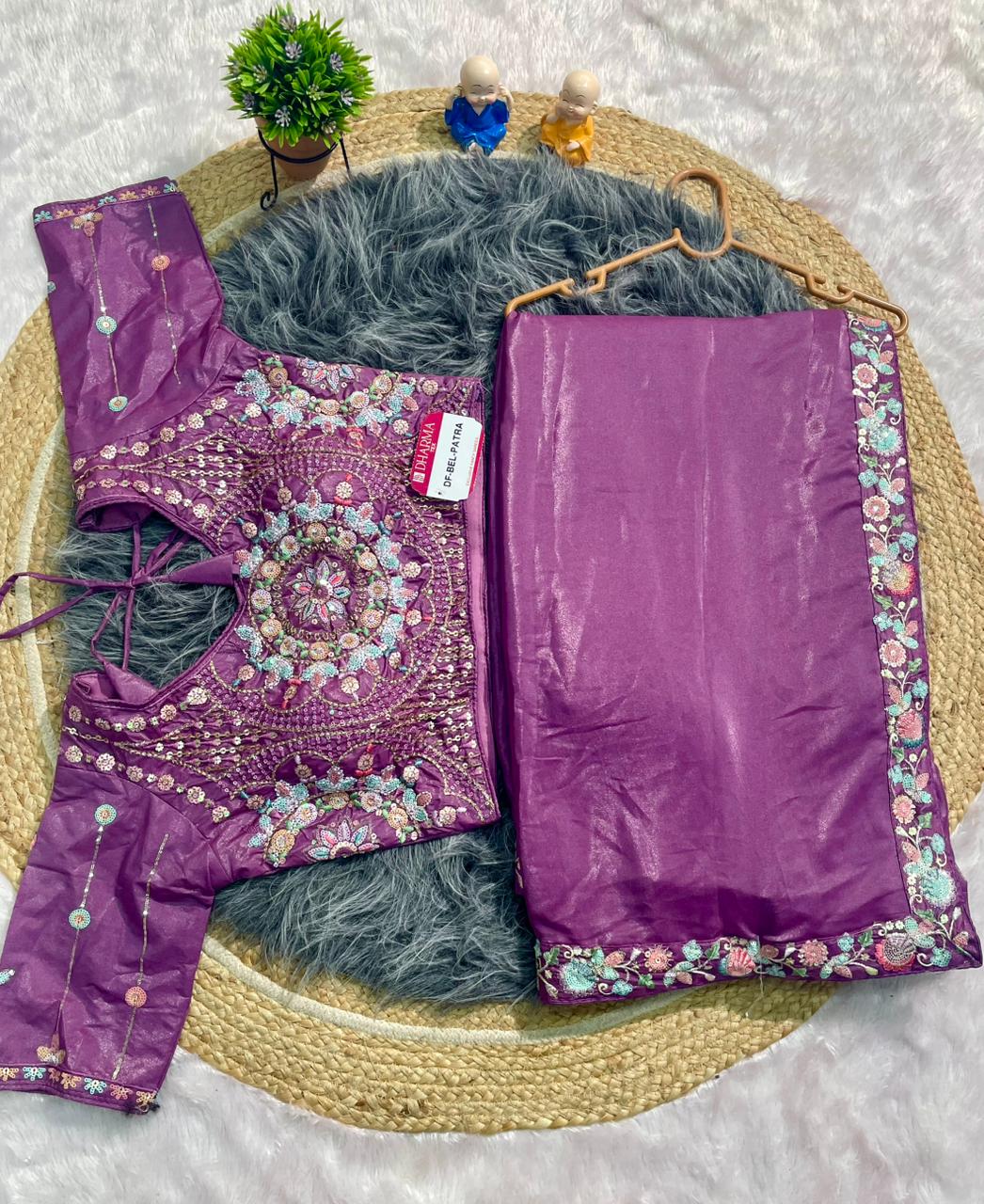 DF-BEL PATRA ORIGINAL CHOCLATE FABRIC SAREE WITH EMBROIDERY WORK AND SEQUENCE WORK WITH CODING WORK AND HEAVY EMBROIDERY STICHED BLOUSE WITH HANDWORK AND SEQUENCE WORK WITH TRENDING SAREE