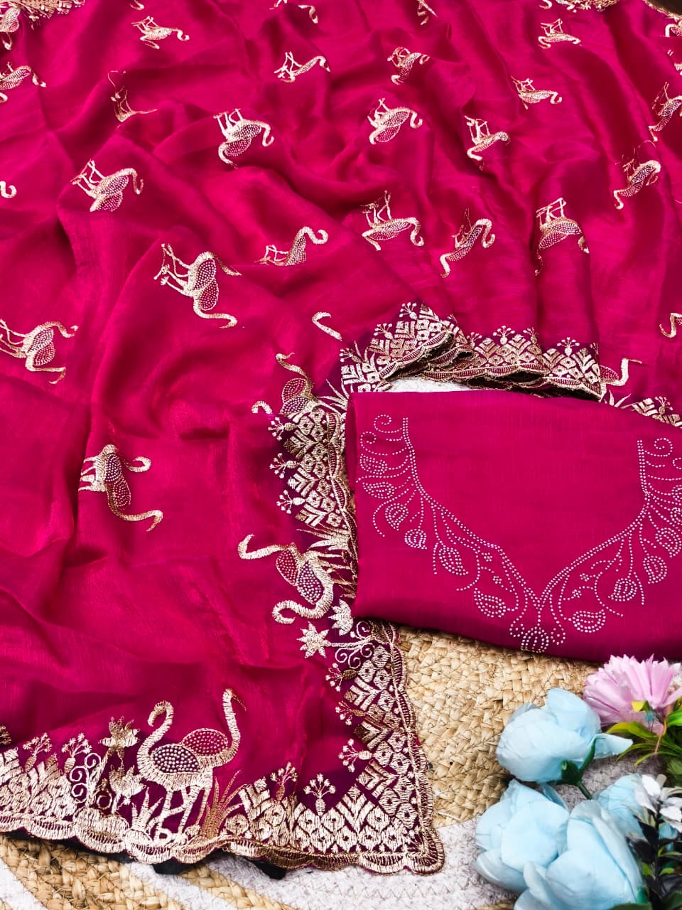 DF-OMKAR SATIN SILK FABRIC SAREE WITH EMBROIDERY WORK WITH SIROSKI WORK ALLOVER SAREE AND BUTTA WITH HEAVY BLOUSE