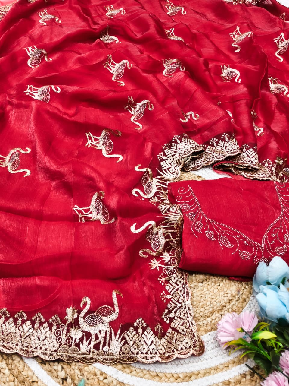 DF-OMKAR SATIN SILK FABRIC SAREE WITH EMBROIDERY WORK WITH SIROSKI WORK ALLOVER SAREE AND BUTTA WITH HEAVY BLOUSE