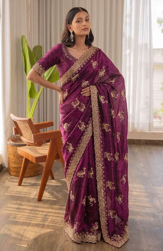 DF-OMKAR SATIN SILK FABRIC SAREE WITH EMBROIDERY WORK WITH SIROSKI WORK ALLOVER SAREE AND BUTTA WITH HEAVY BLOUSE