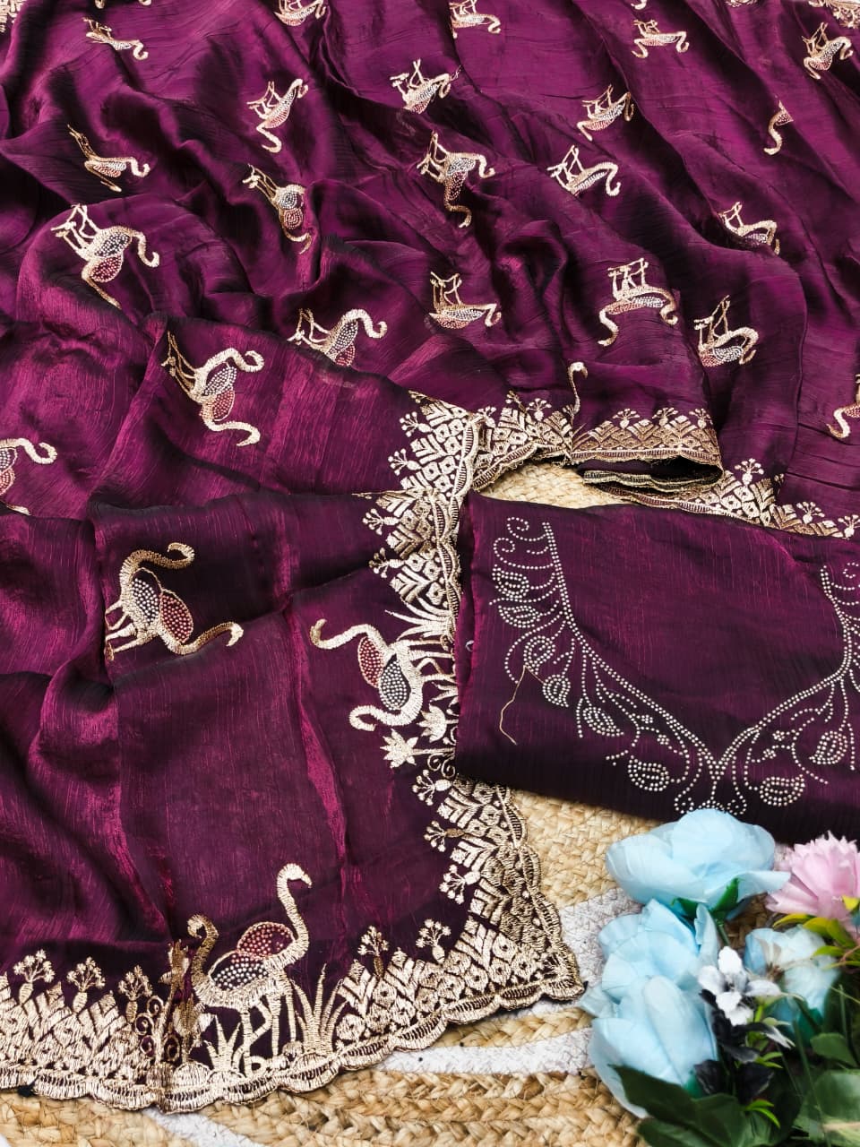 DF-OMKAR SATIN SILK FABRIC SAREE WITH EMBROIDERY WORK WITH SIROSKI WORK ALLOVER SAREE AND BUTTA WITH HEAVY BLOUSE