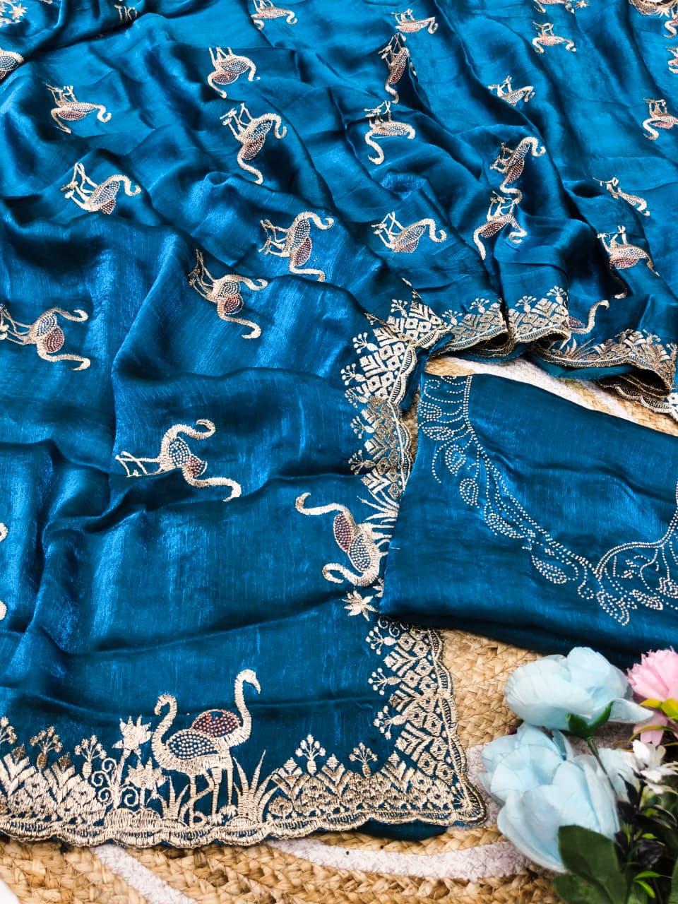 DF-OMKAR SATIN SILK FABRIC SAREE WITH EMBROIDERY WORK WITH SIROSKI WORK ALLOVER SAREE AND BUTTA WITH HEAVY BLOUSE