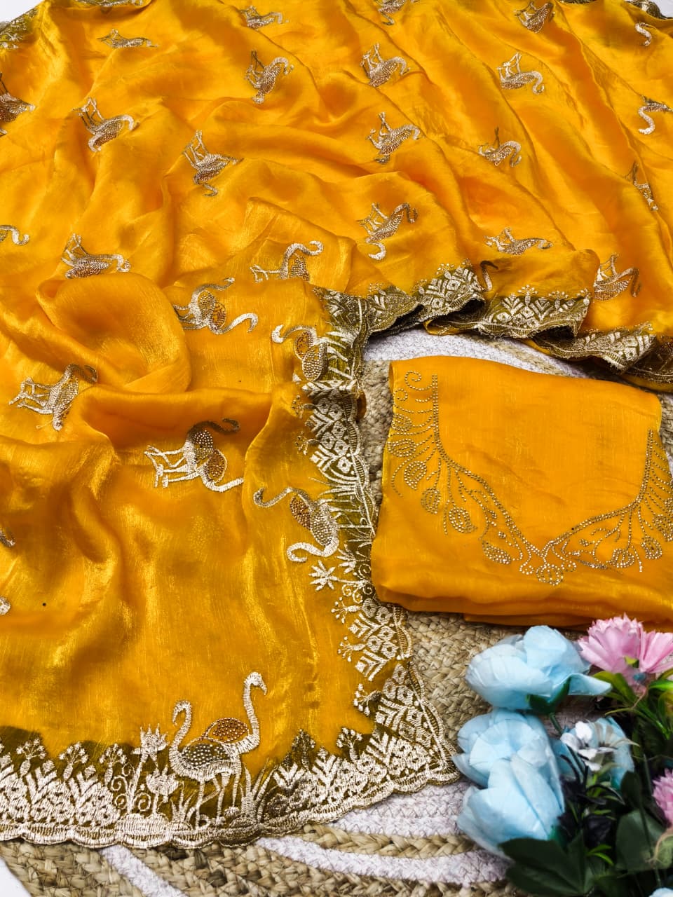 DF-OMKAR SATIN SILK FABRIC SAREE WITH EMBROIDERY WORK WITH SIROSKI WORK ALLOVER SAREE AND BUTTA WITH HEAVY BLOUSE