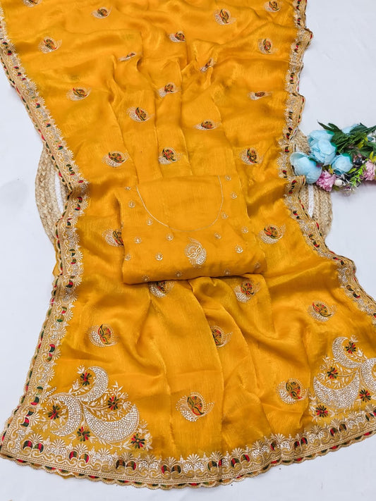 DF-JAYSHREE FENDI SATIN FABRIC SAREE WITH BEAUTIFUL DESIGN WITH EMBROIDERY WORK WITH HEAVY JARKAN WORK WITH HEAVY WORK BLOUSE