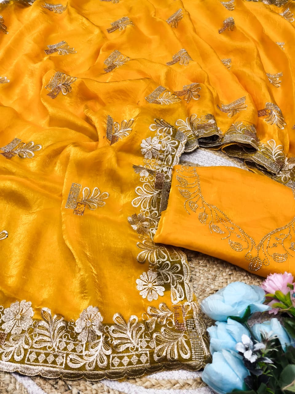 DF-SHUBH SATIN SILK FABRIC SAREE WITH EMBROIDERY WORK WITH SIROSKI WORK ALLOVER SAREE AND BUTTA WITH HEAVY BLOUSE