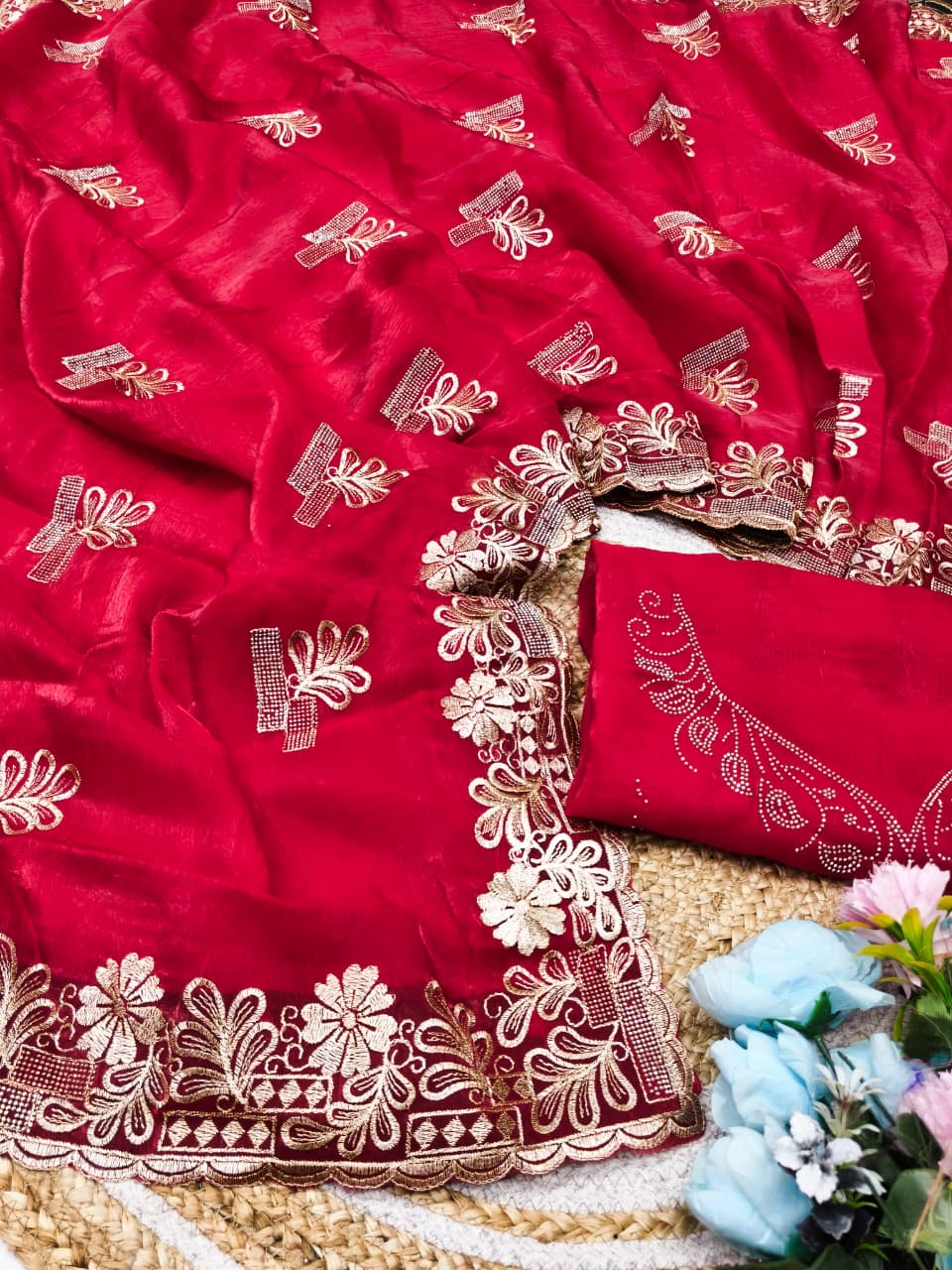 DF-SHUBH SATIN SILK FABRIC SAREE WITH EMBROIDERY WORK WITH SIROSKI WORK ALLOVER SAREE AND BUTTA WITH HEAVY BLOUSE