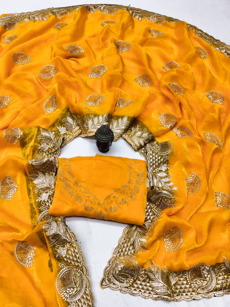 DF-SETU FENDI CHIFFON FABRIC SAREE WITH HEAVY EMBROIDERY WORK WITH SIROSKI WORK ALLOVER SAREE WITH BEAUTIFUL DESIGN WITH HEAVY WORK BLOUSE